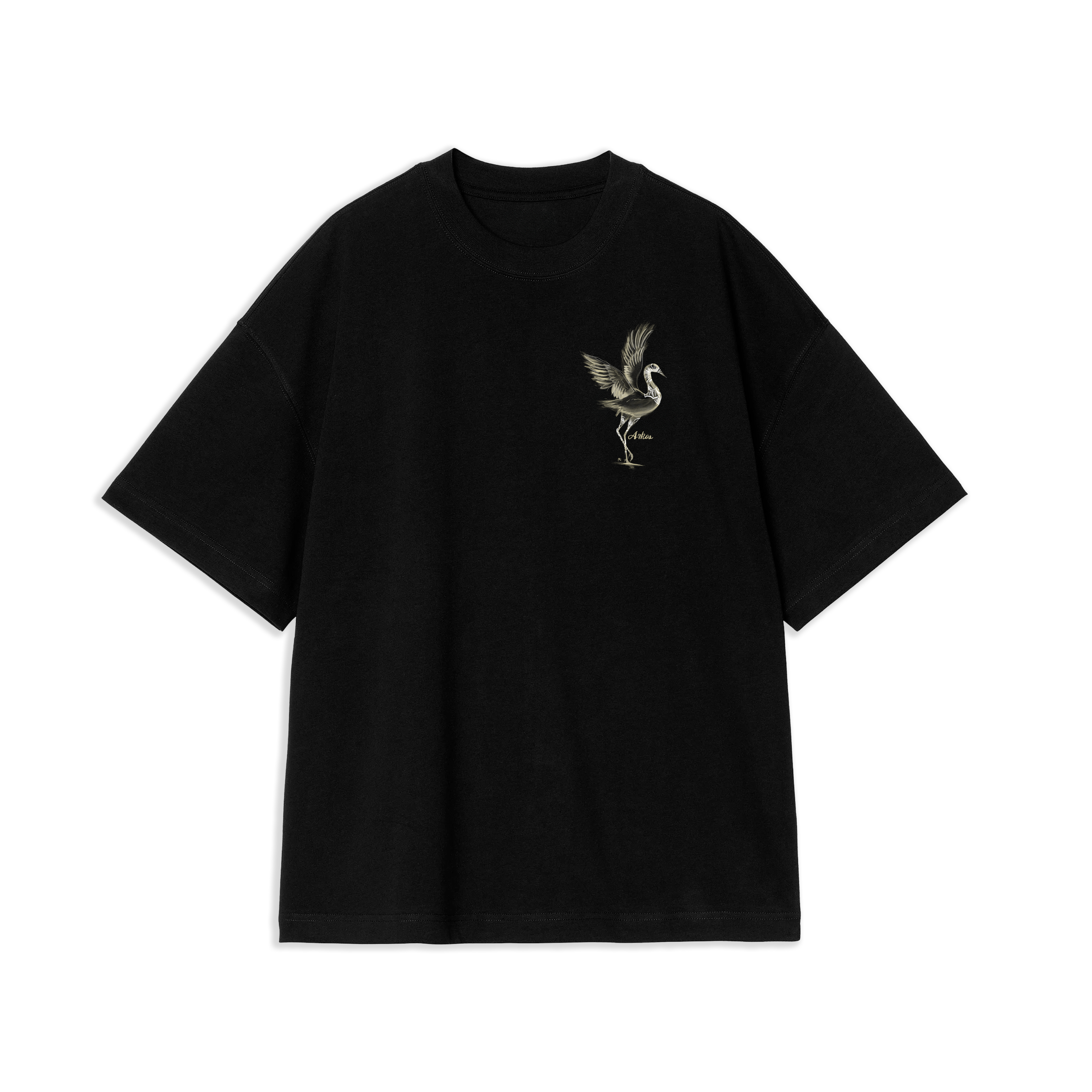 Camiseta Boxy Fit Negra Garza Punto Corazon