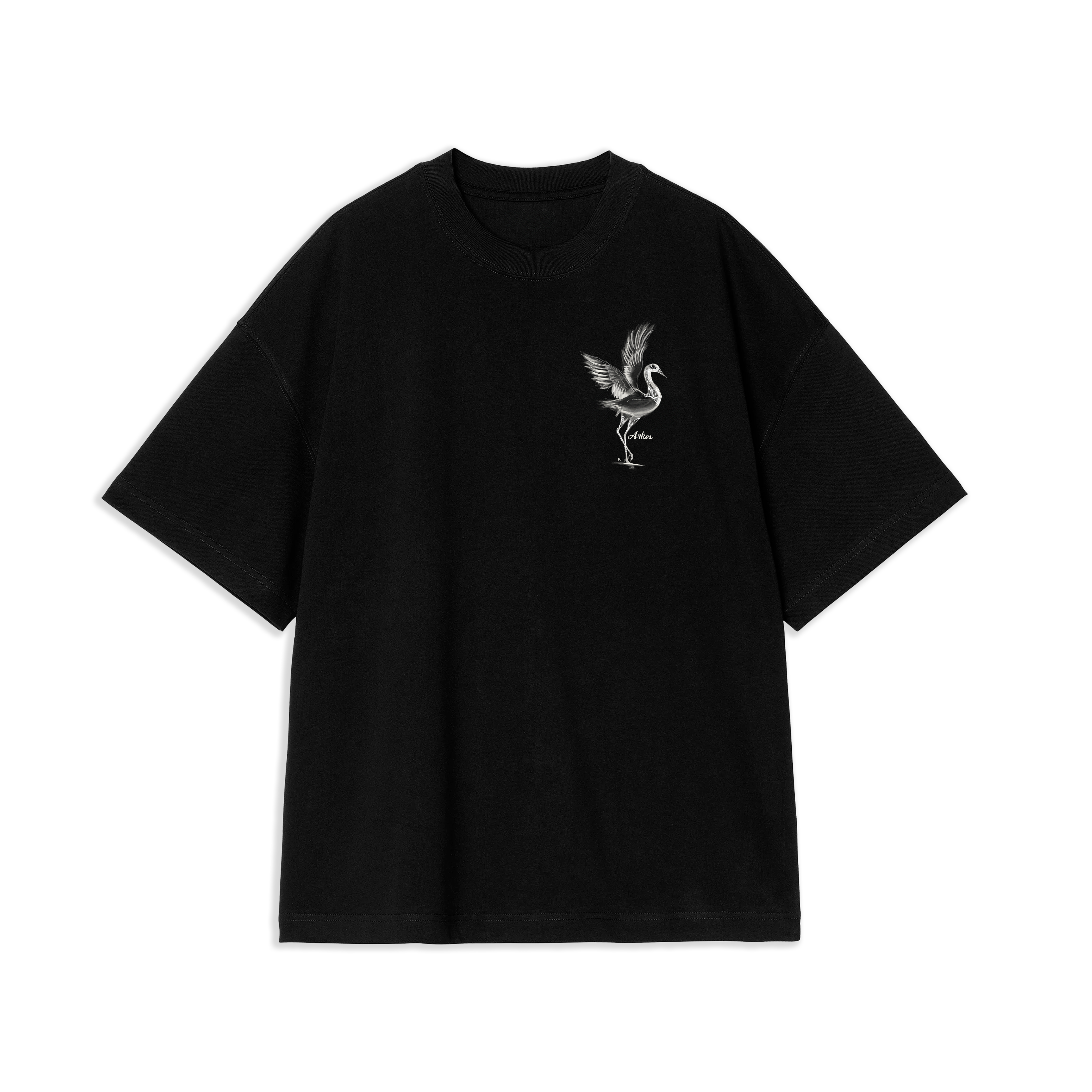 Camiseta Boxy Fit Negra Garza Punto Corazon