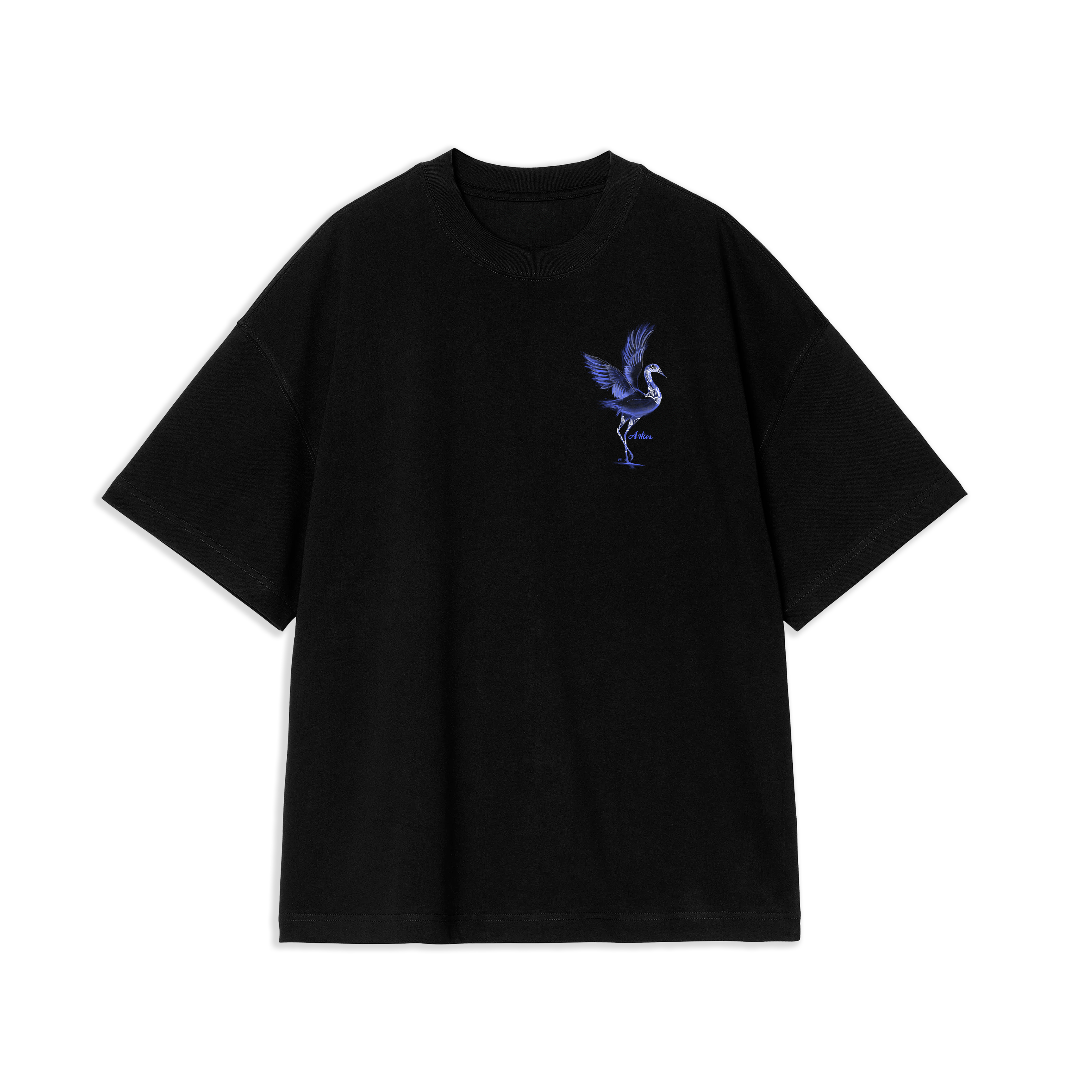 Camiseta Boxy Fit Negra Garza Punto Corazon