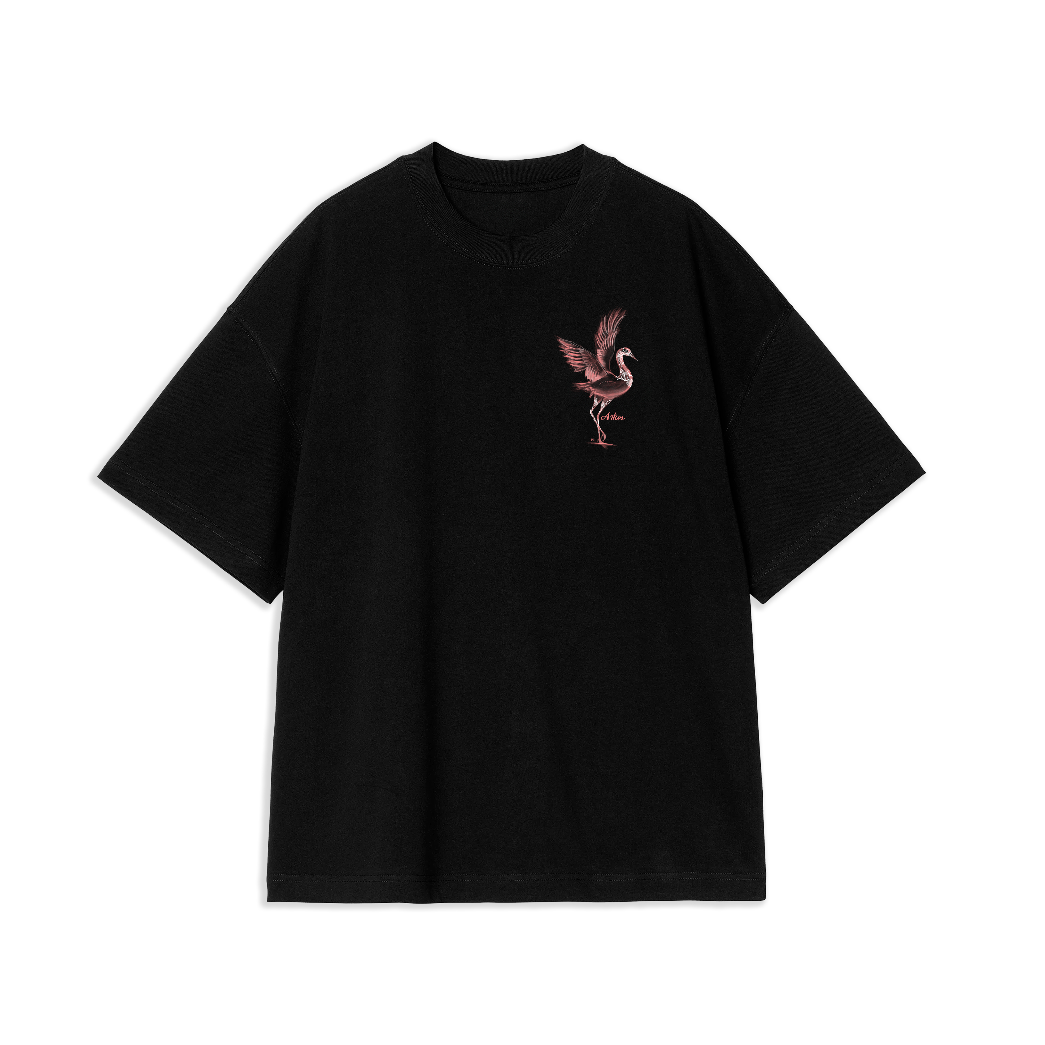 Camiseta Boxy Fit Negra Garza Punto Corazon