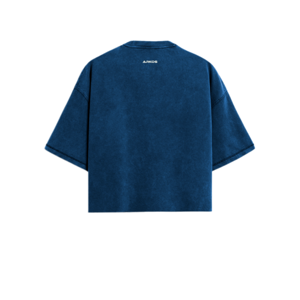 Camiseta Boxy Fit Azul Petroleo Acid Wash