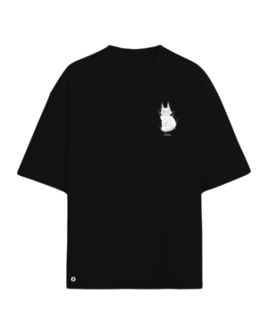 Camiseta Alto gramaje Negra Gato Punto Corazon