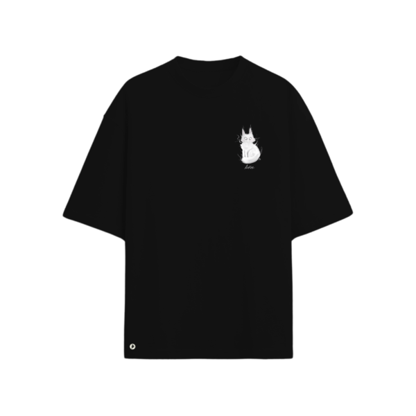 Camiseta Alto gramaje Negra Gato Punto Corazon